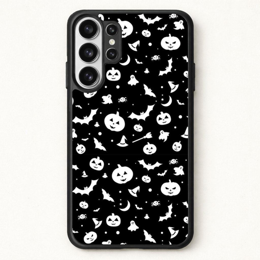 Black and White Halloween Pattern Phone Case for Galaxy S26 Ultra