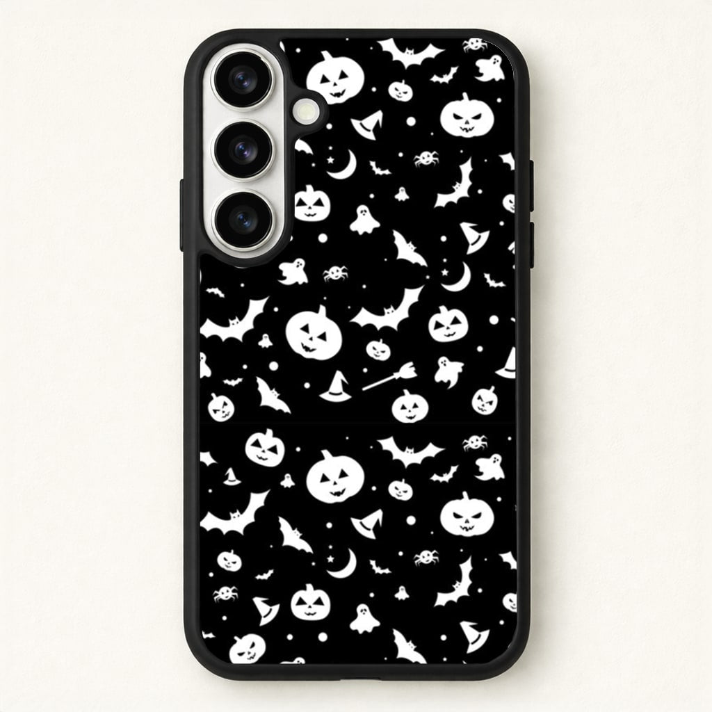 Black and White Halloween Pattern Phone Case for Galaxy S26 Plus