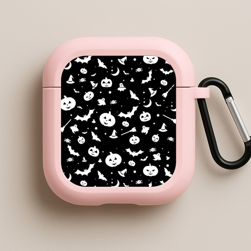 Black and White Halloween Pattern Pink AirPods Case