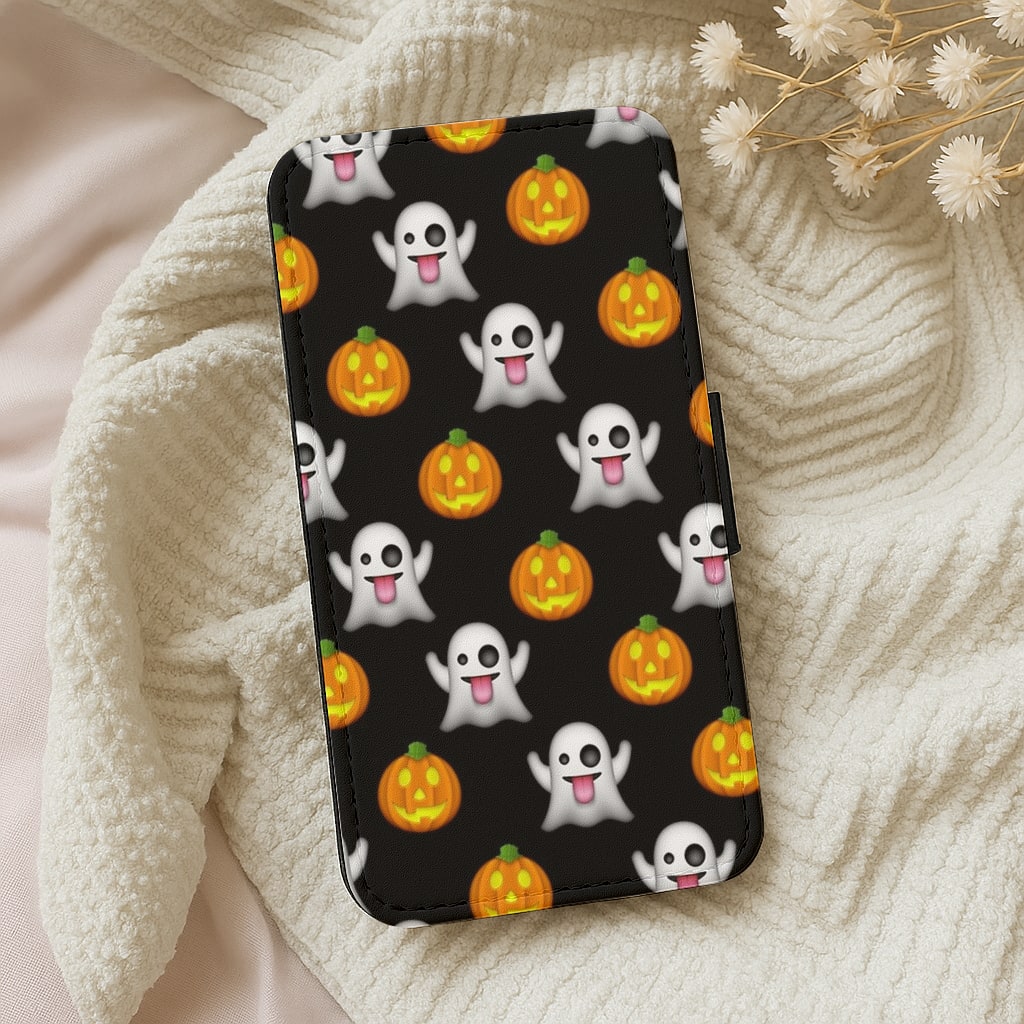Halloween Emoji Pattern Wallet Phone Case
