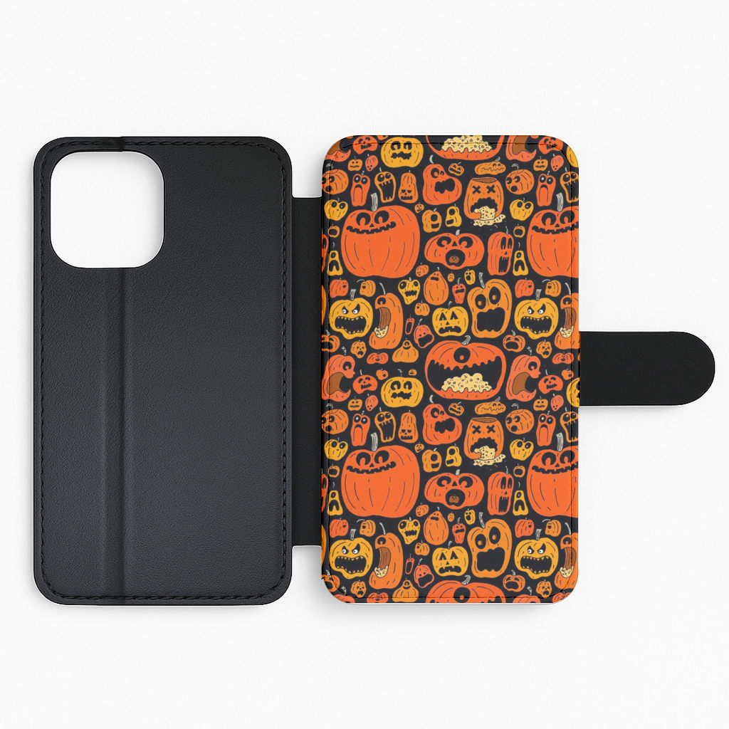 Scary Pumpkin Halloween Pattern Flip Wallet Phone Case