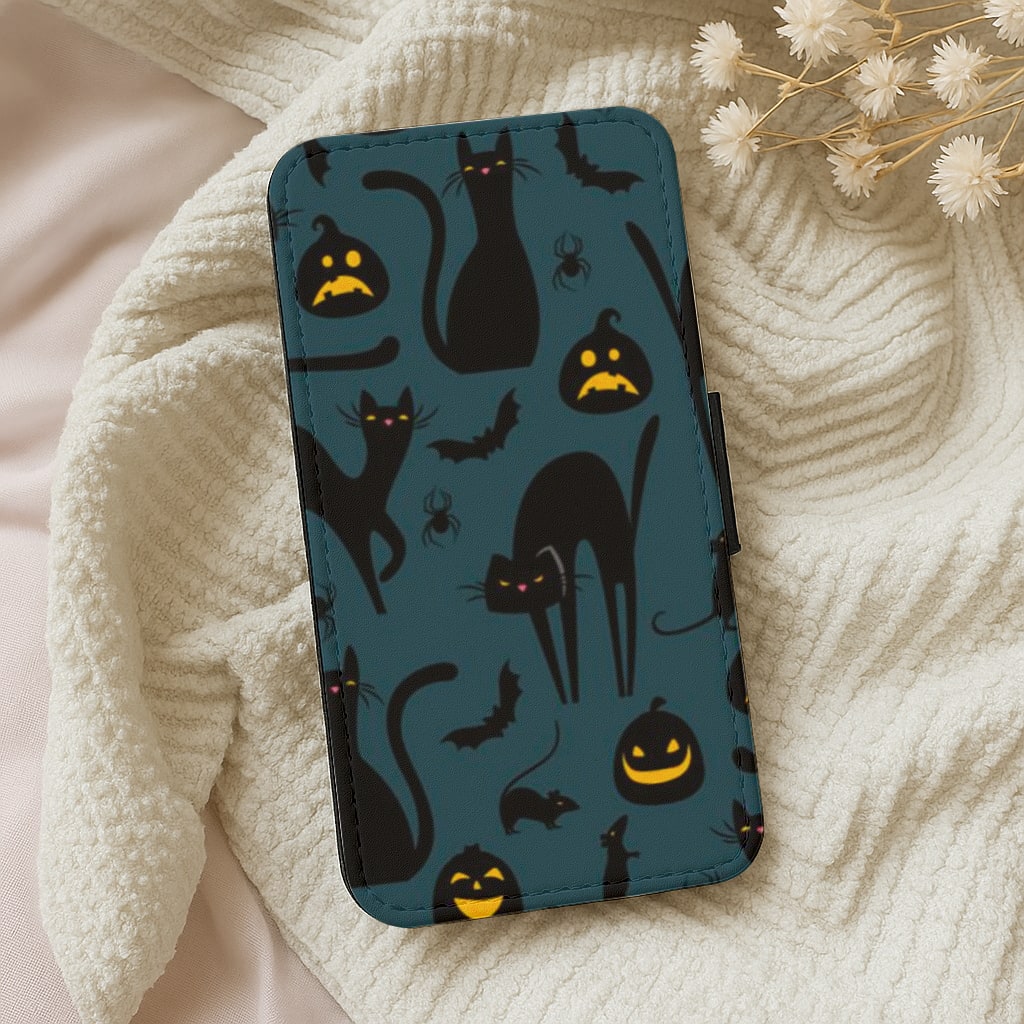 Whitches Cat Pattern Flip Wallet Phone Case