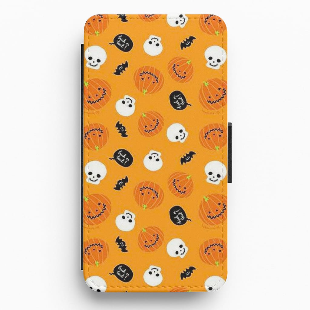 Orange Halloween Pattern Flip Wallet Phone Case