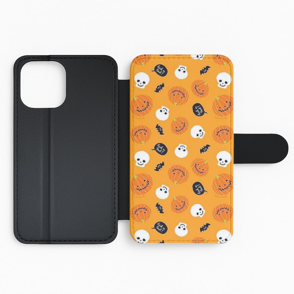 Orange Halloween Pattern Flip Wallet Phone Case