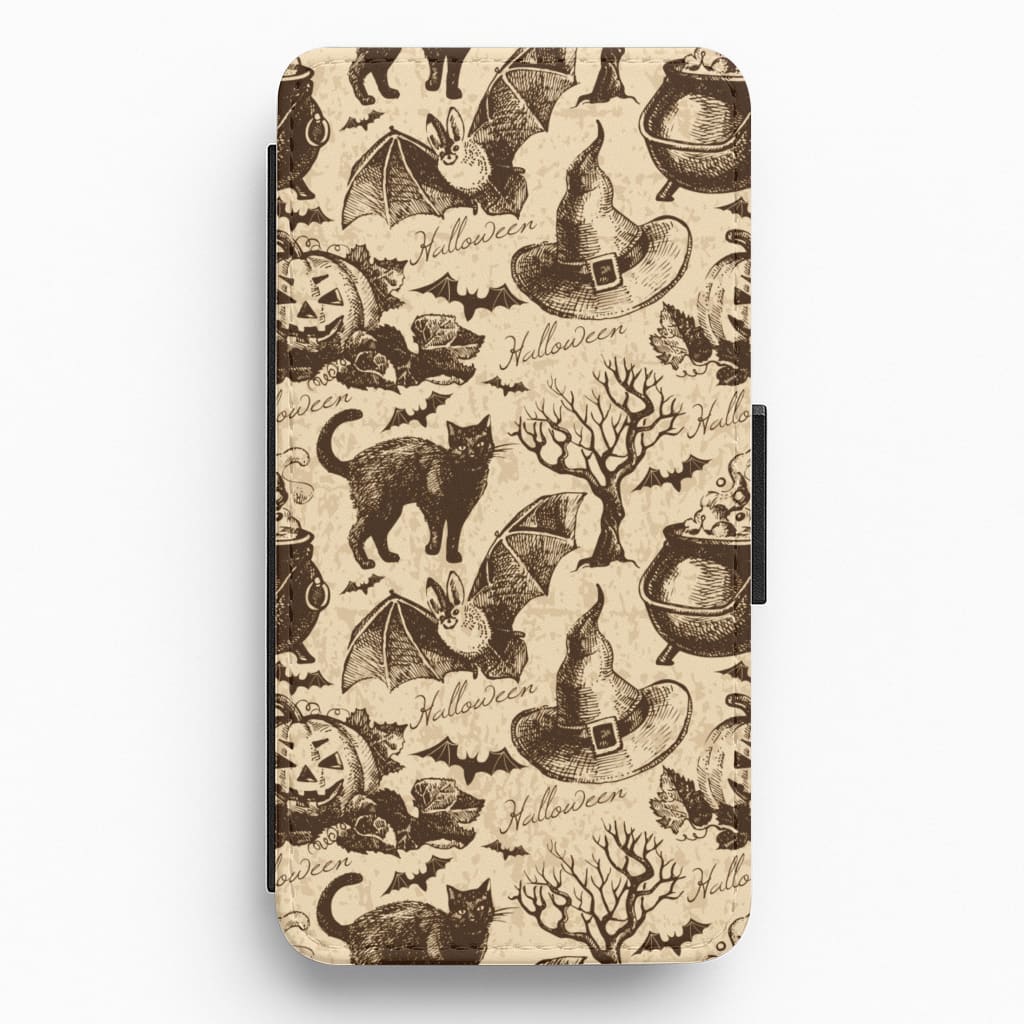 Vintage Halloween Pattern Flip Wallet Phone Case