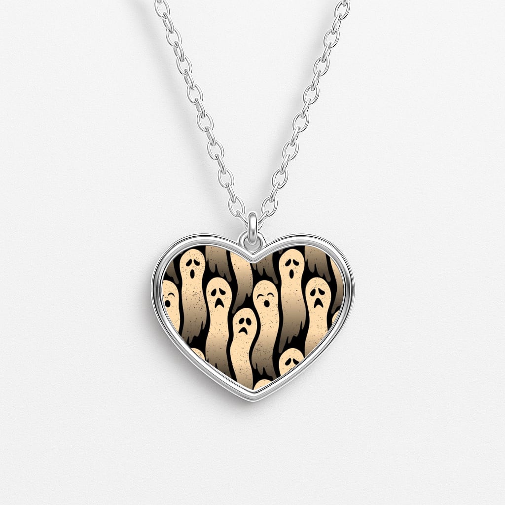 Vintage Wriggly Ghost Pattern Heart Necklace