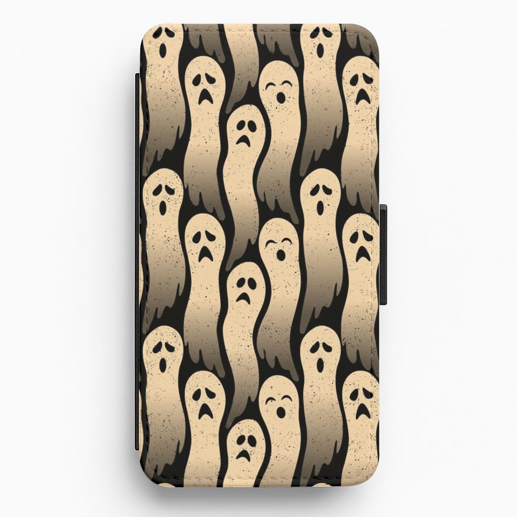 Vintage Wriggly Ghost Pattern Flip Wallet Phone Case