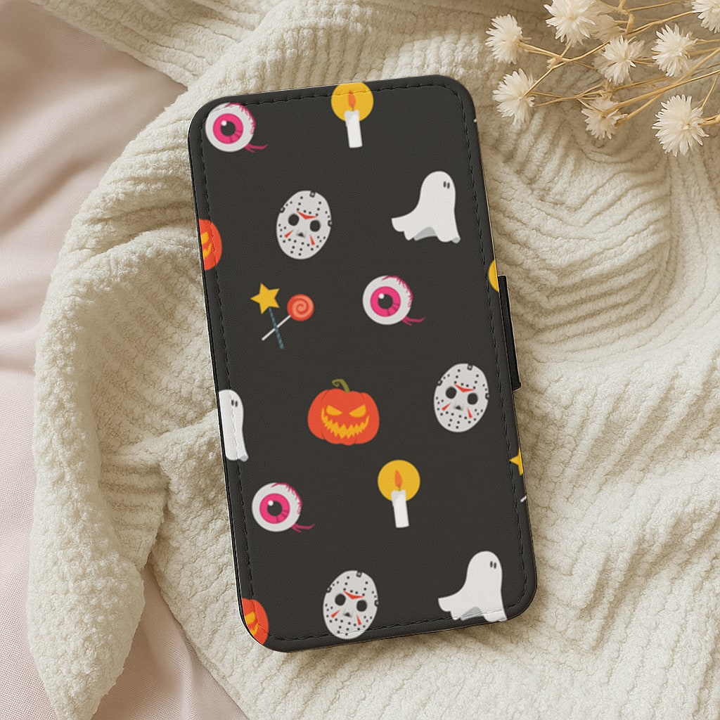 Halloween Mask Pattern Flip Wallet Phone Case