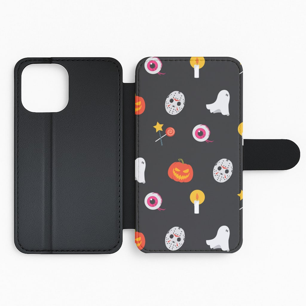 Halloween Mask Pattern Flip Wallet Phone Case