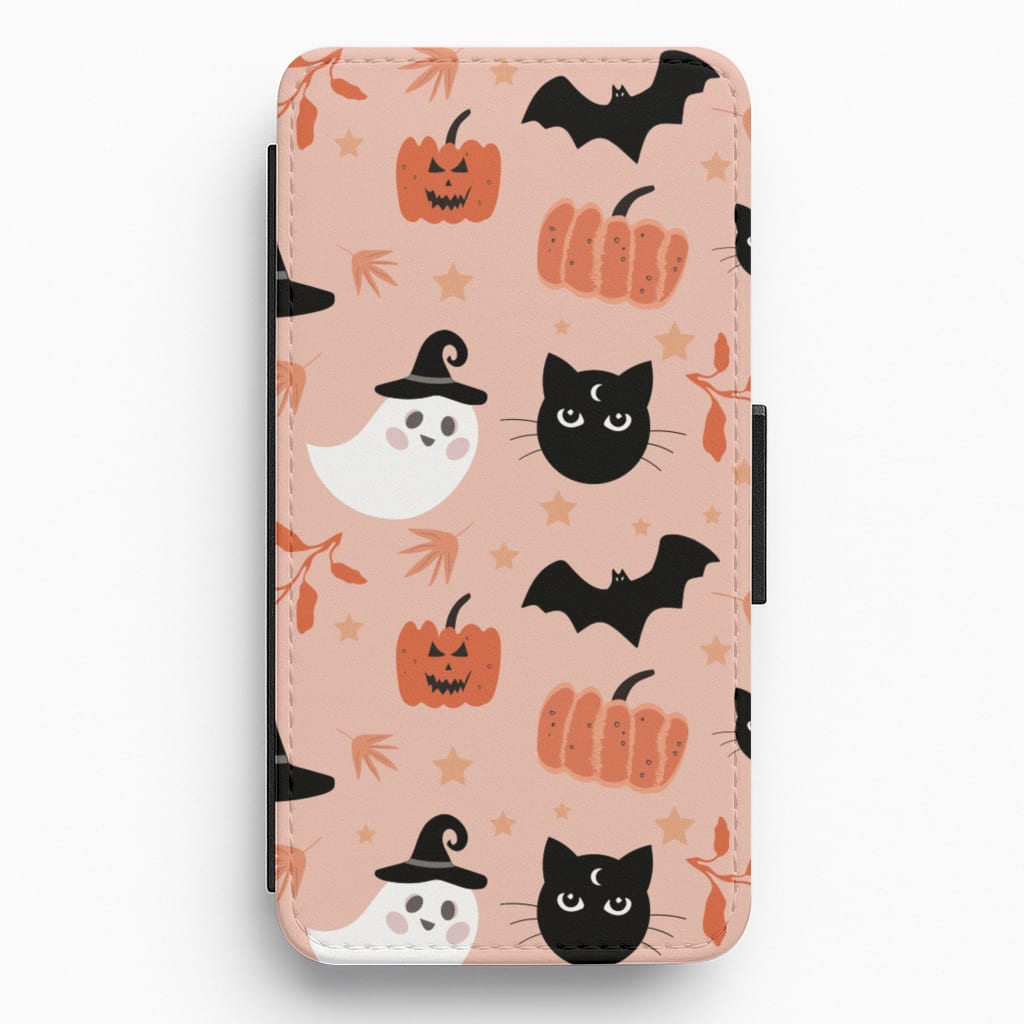 Pretty Pink Halloween Pattern Flip / Wallet Phone Case