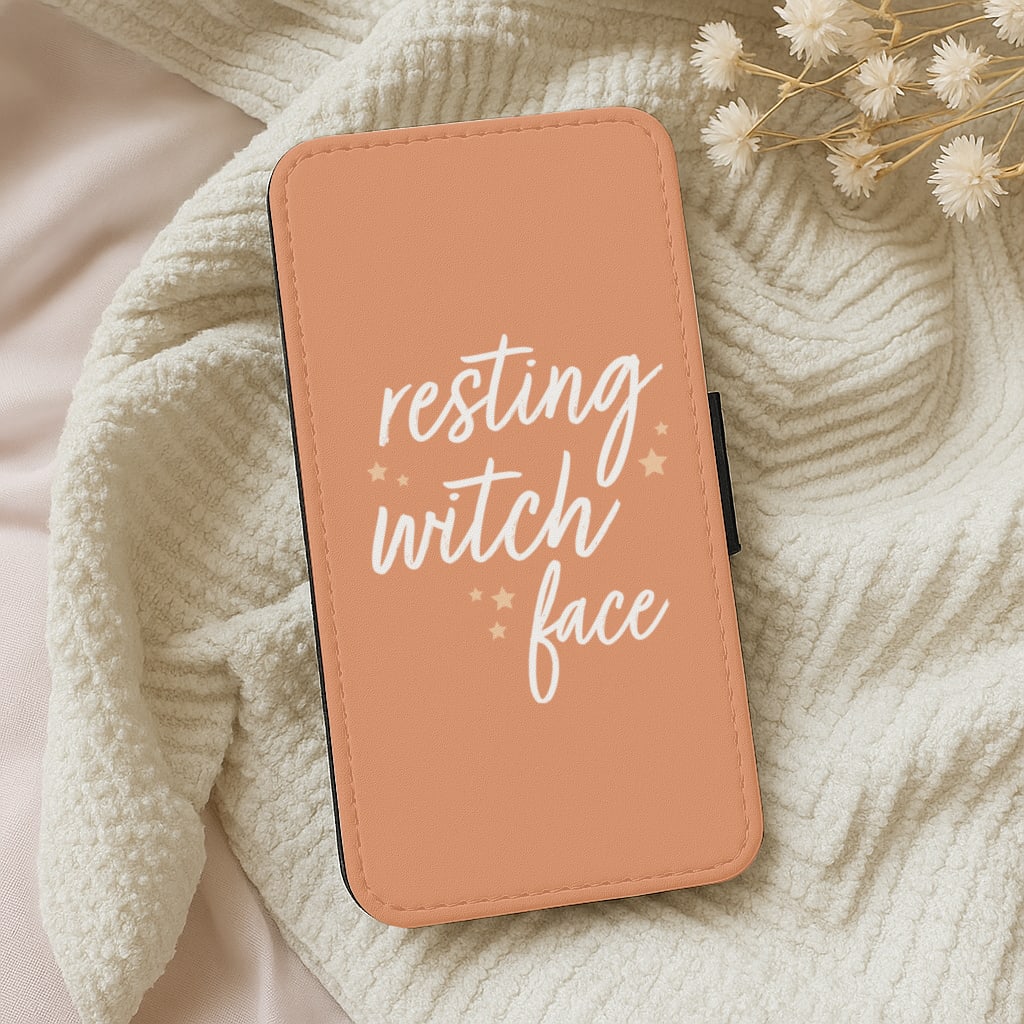 Resting Witch Face - Orange Halloween Wallet Phone Case