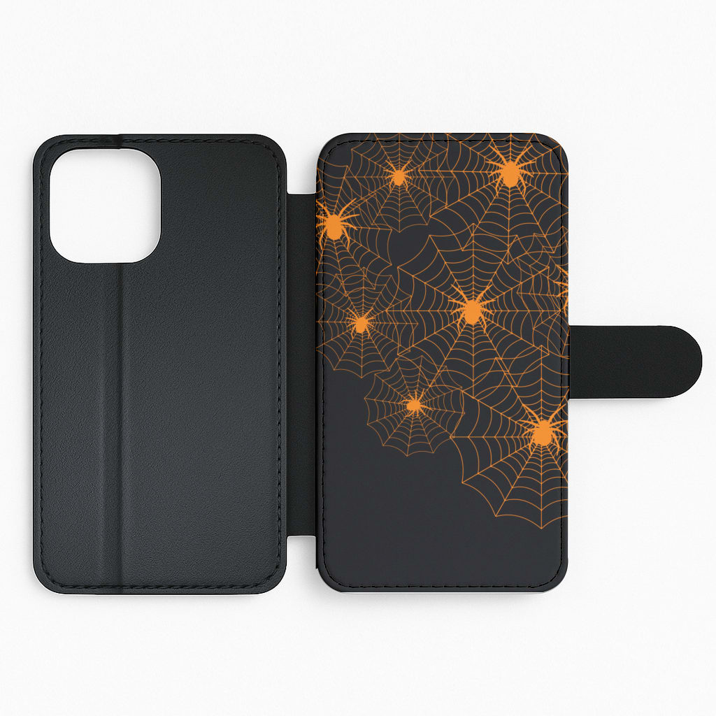 Orange Spider Web Flip Phone Case