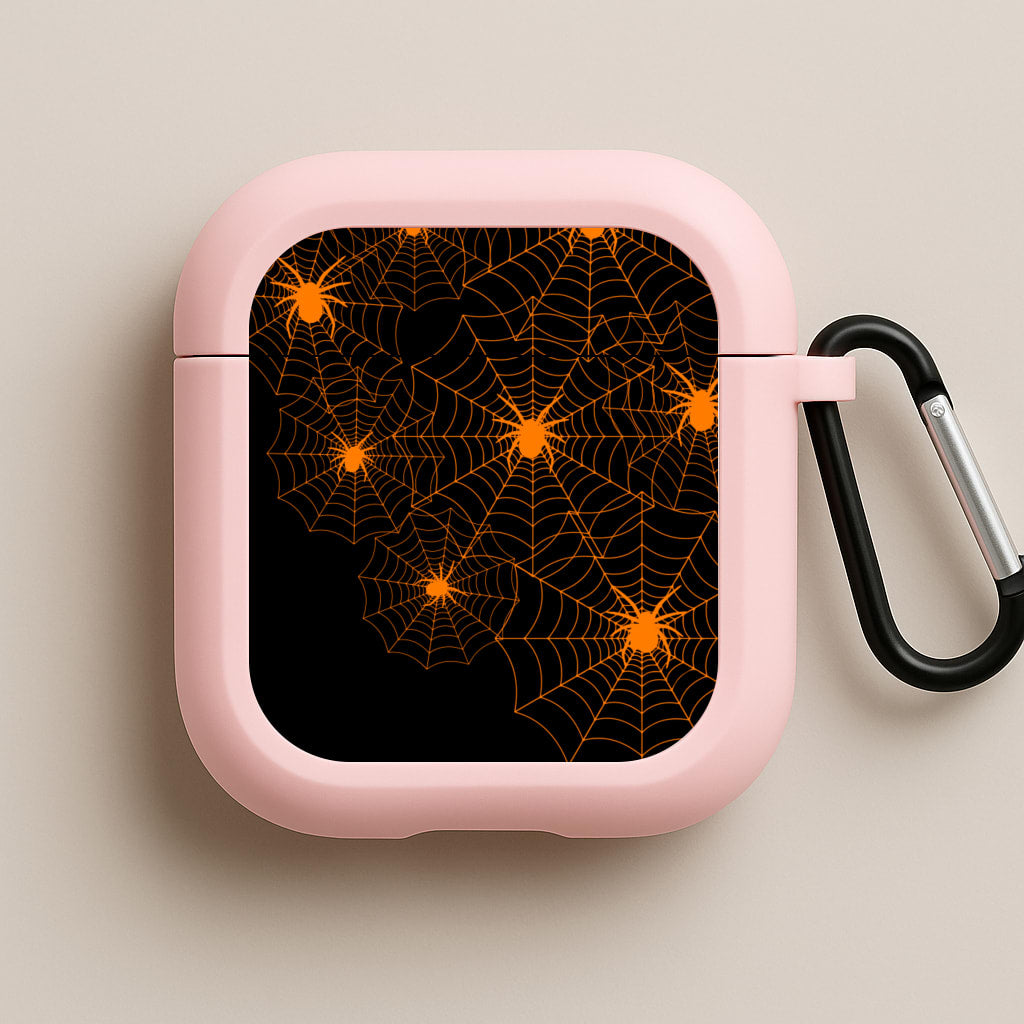 Orange Spider Web Pink AirPods Case