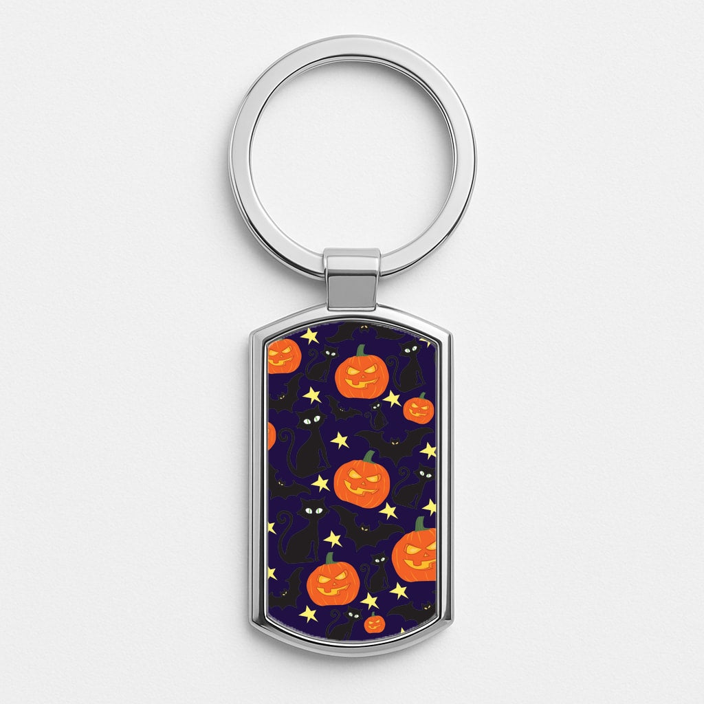 Pumpkin And Cats - Halloween Silver Keyring