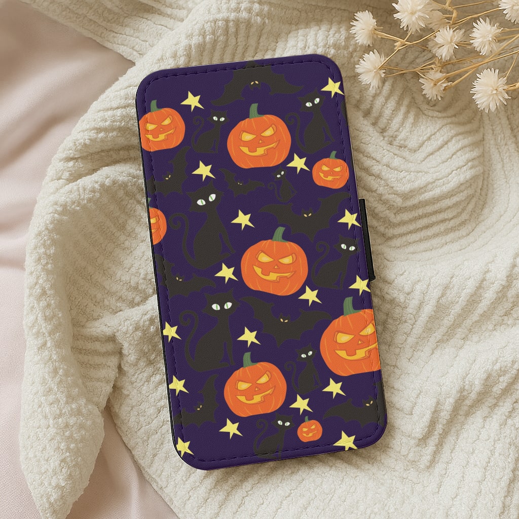 Pumpkin And Cats - Halloween Wallet Phone Case