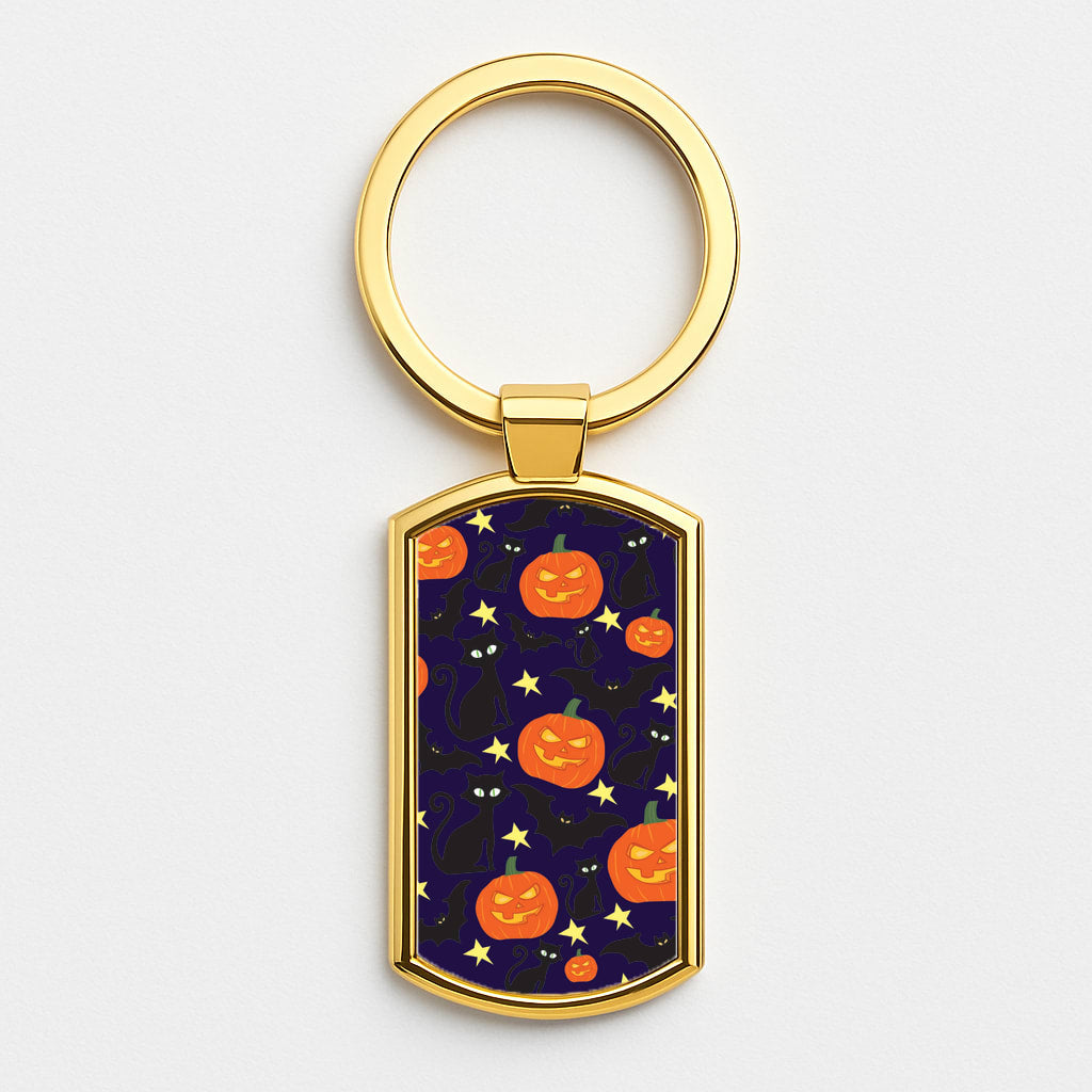 Pumpkin And Cats - Halloween Gold Keyring