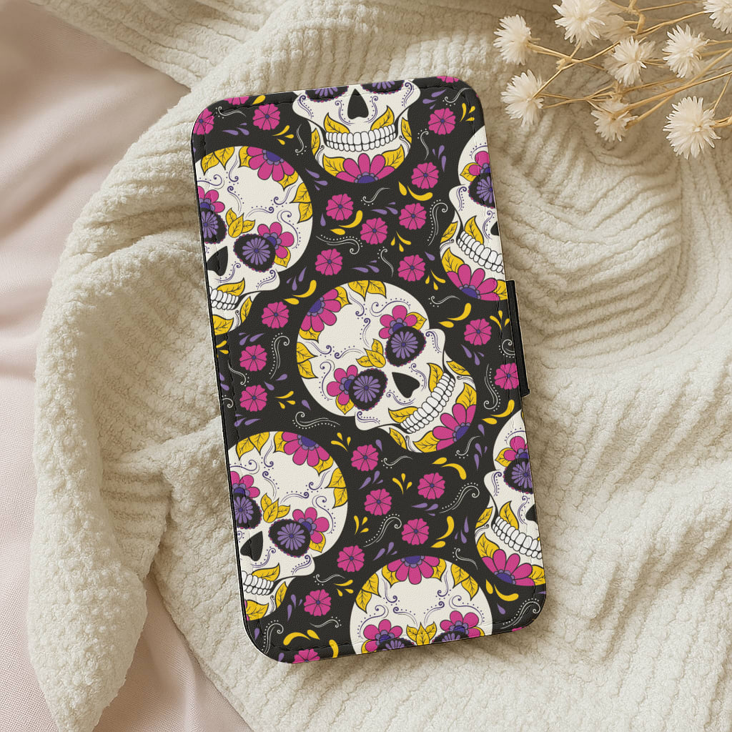Calavera Pattern - Halloween Wallet Phone Case
