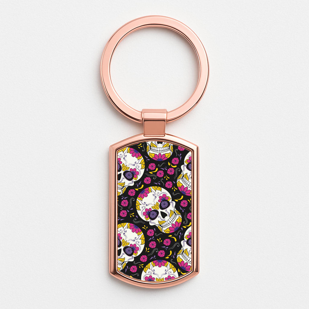 Calavera Pattern - Halloween Rose Gold Keyring