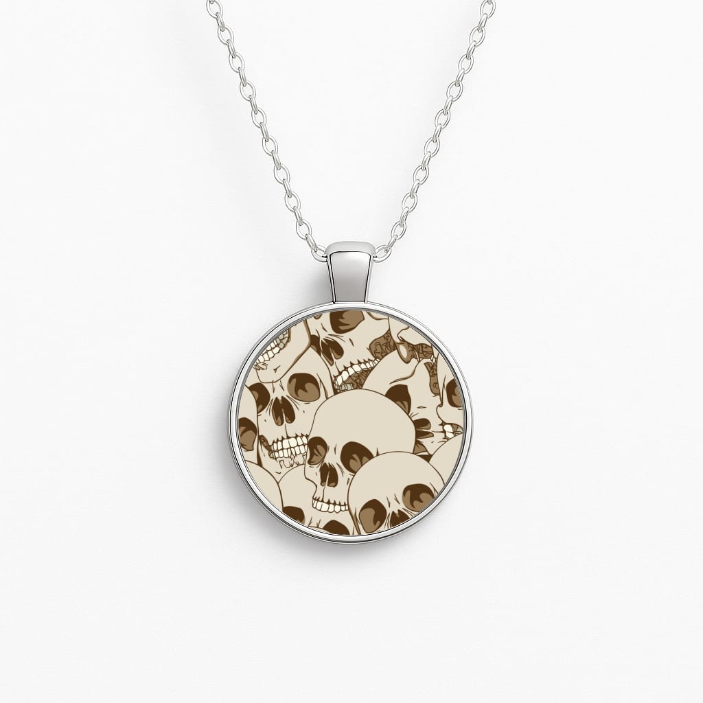 Skull Pattern - Halloween Circle Necklace