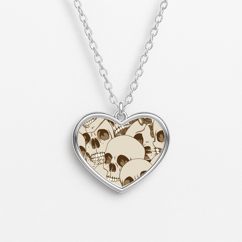 Skull Pattern - Halloween Heart Necklace