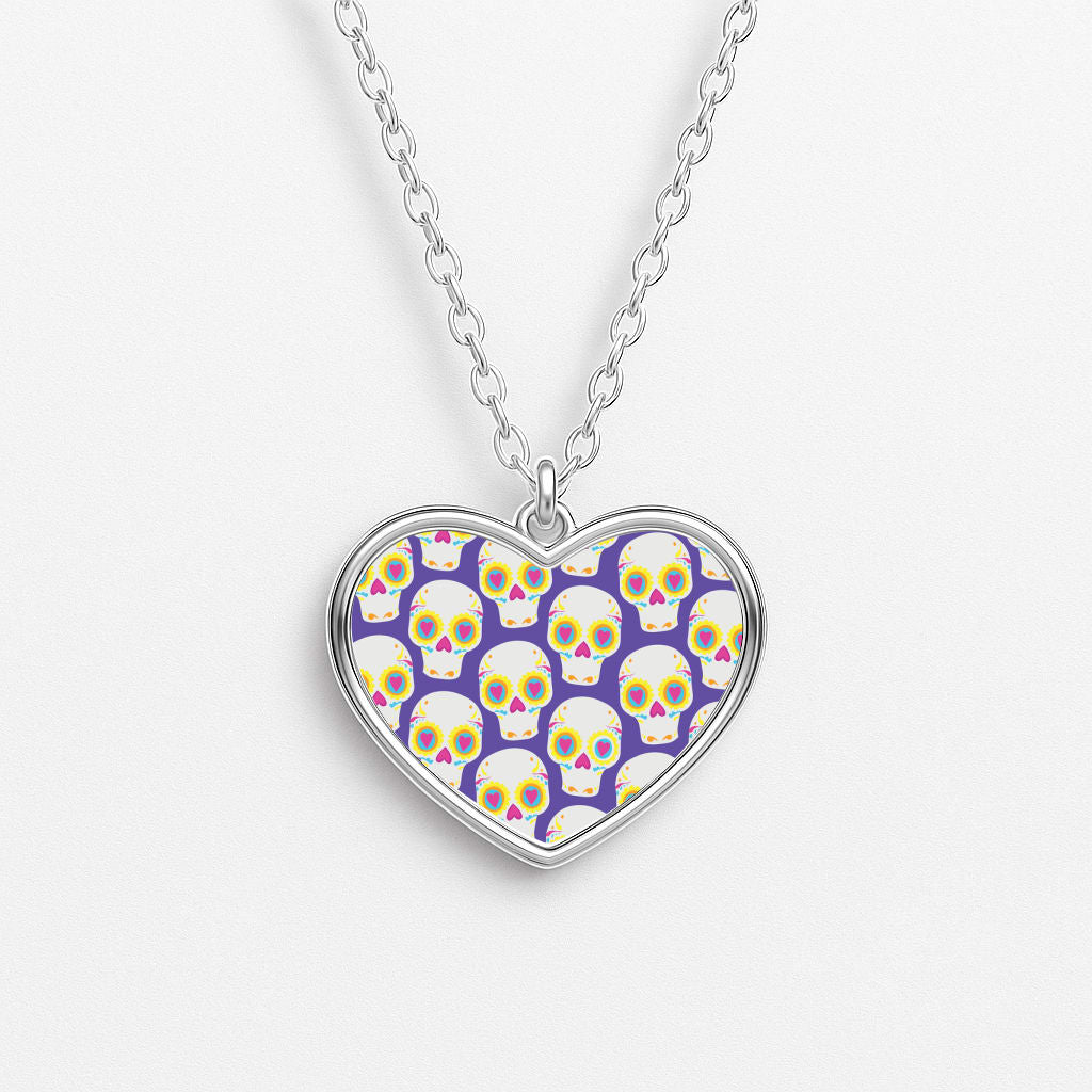 Skull Pattern - Halloween Heart Necklace