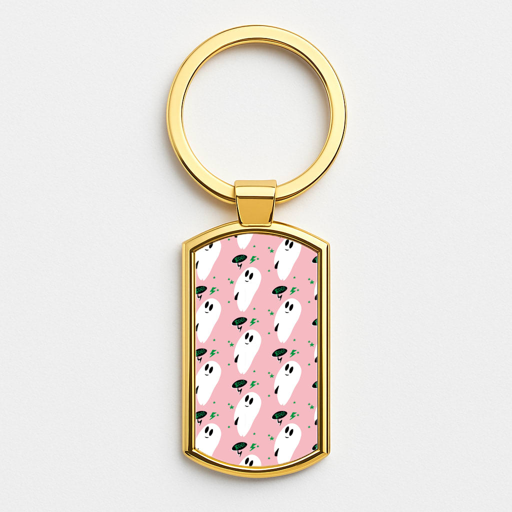 Halloween Pattern 2 Gold Keyring