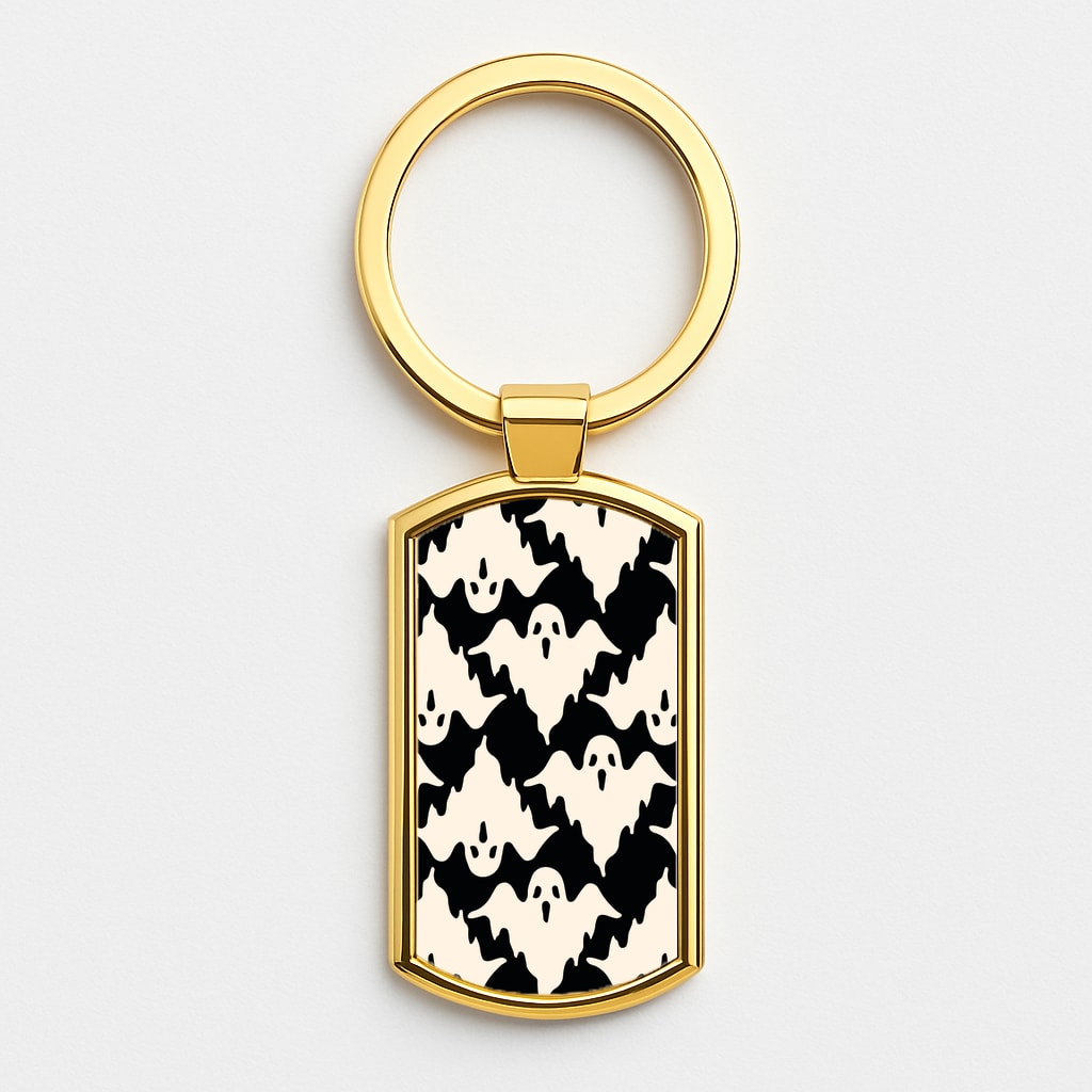 Halloween Pattern 17 Gold Keyring