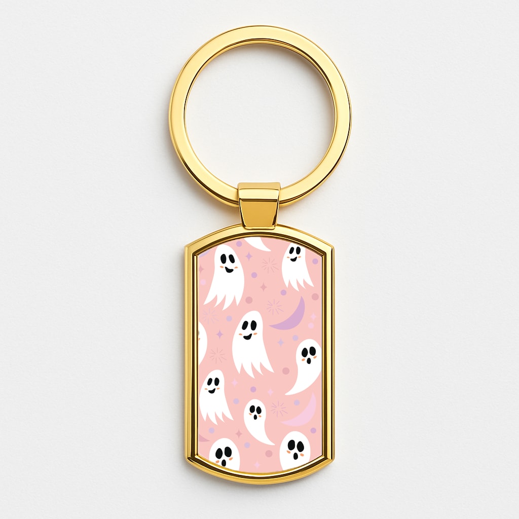 Halloween Pattern 18 Gold Keyring