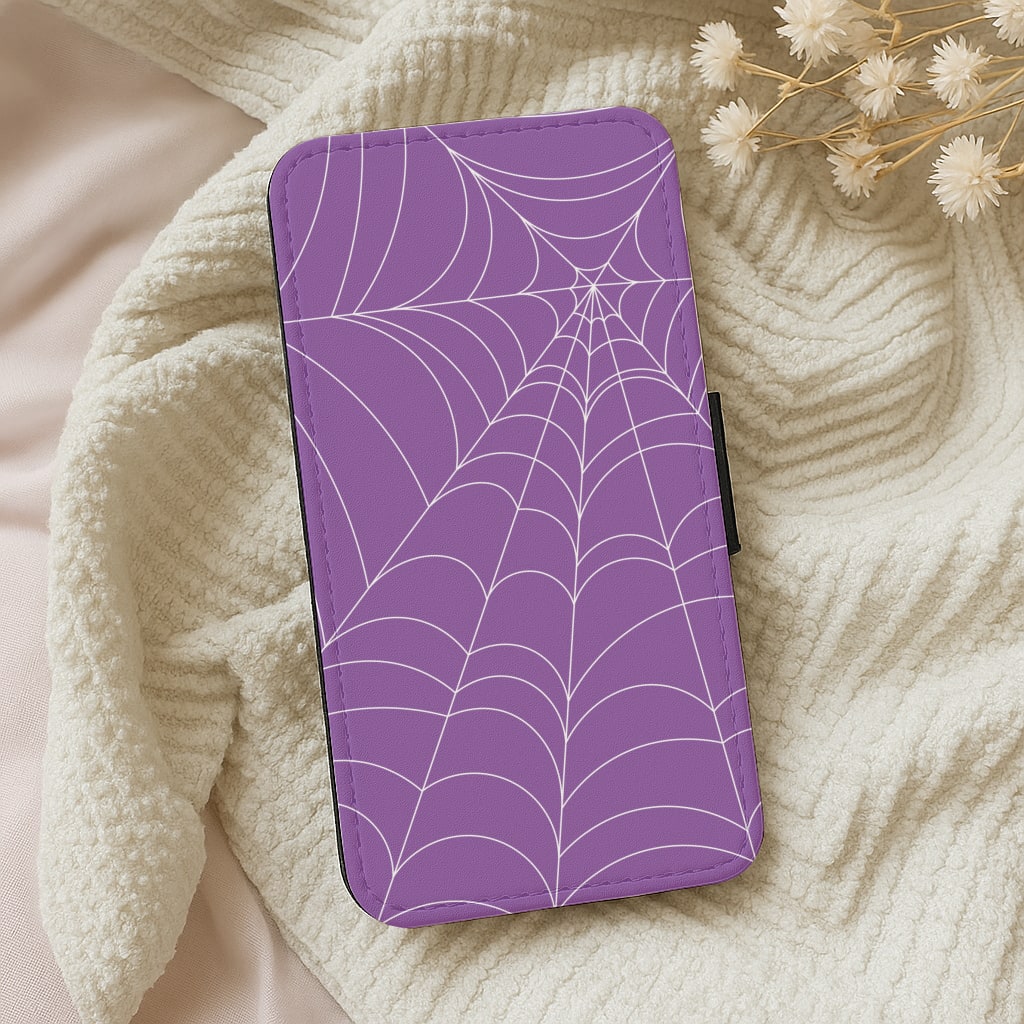 Purple Cobweb Pattern Wallet Phone Case