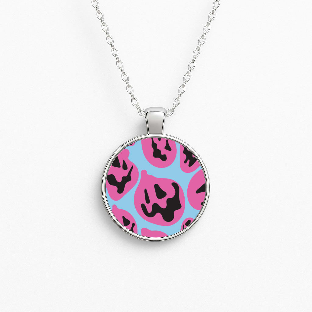 Pumpkin Blue Pattern Circle Necklace