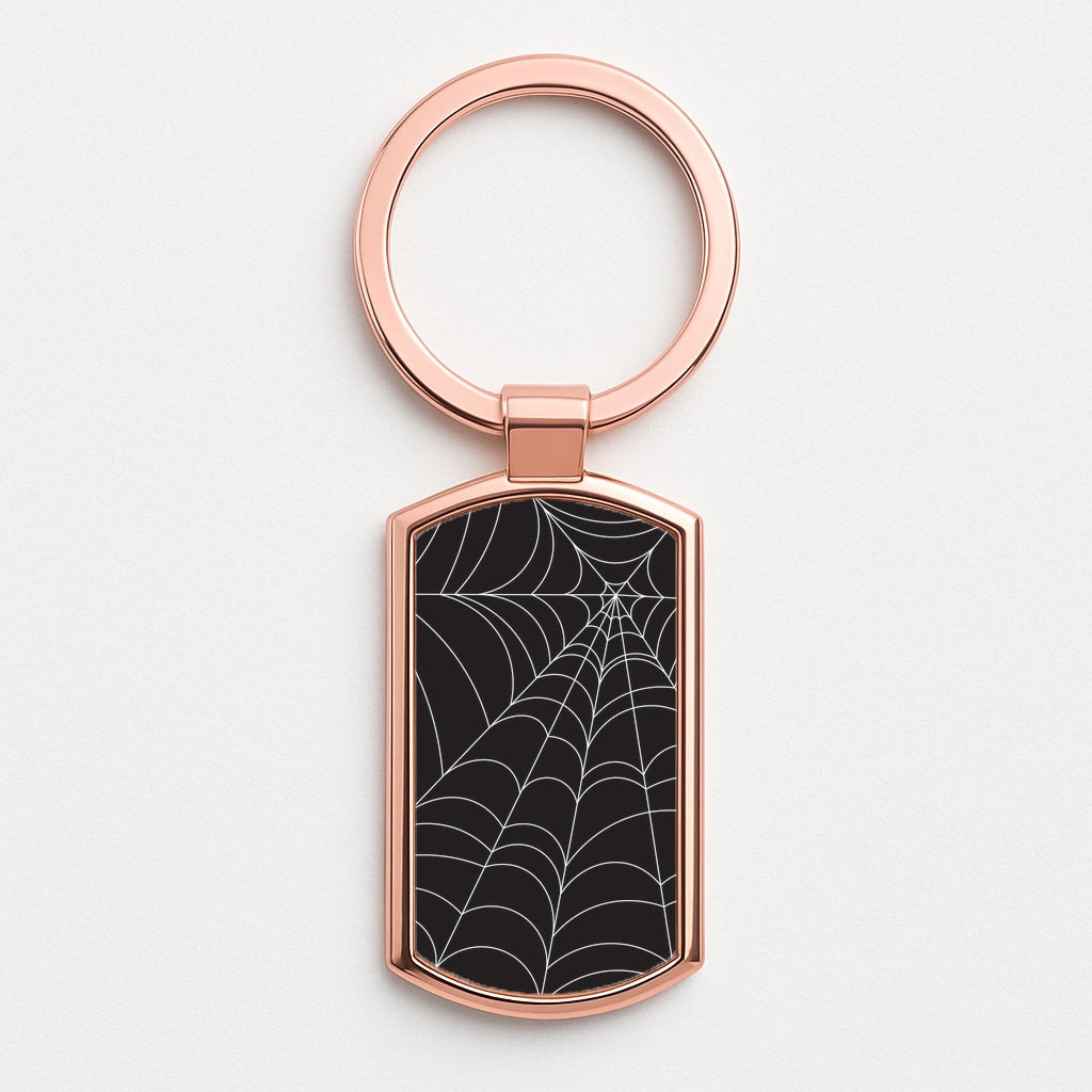 Black Cobwebs Pattern Rose Gold Keyring