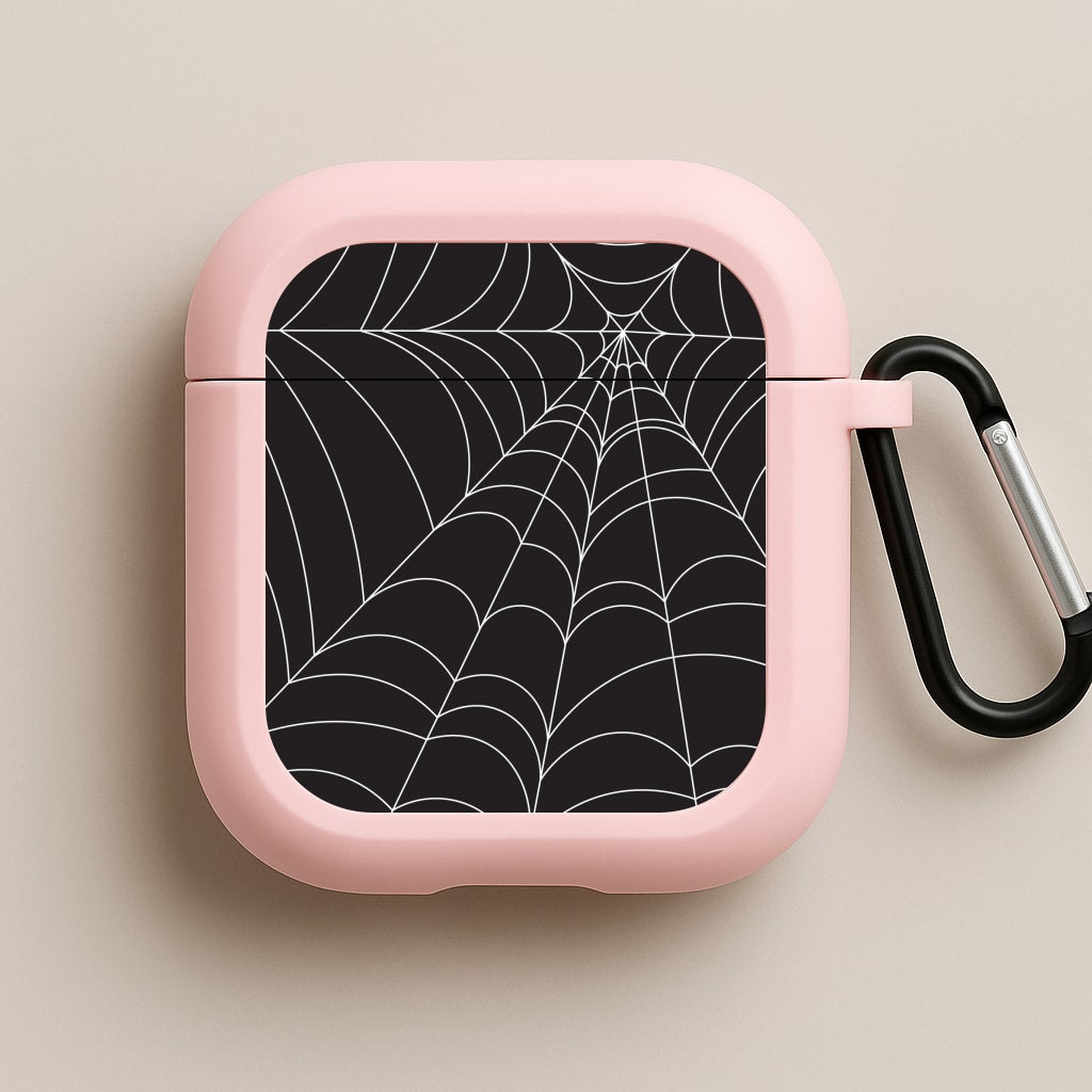 Black Cobwebs Pattern Pink AirPods Case