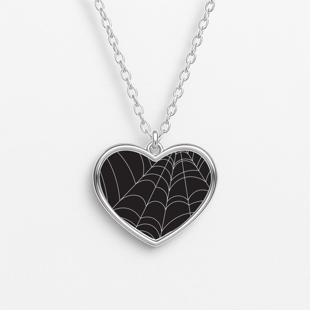 Black Cobwebs Pattern Heart Necklace