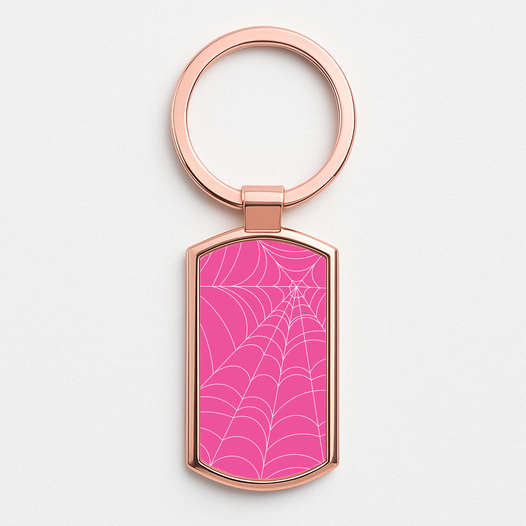 Pink Cobwebs Pattern Rose Gold Keyring
