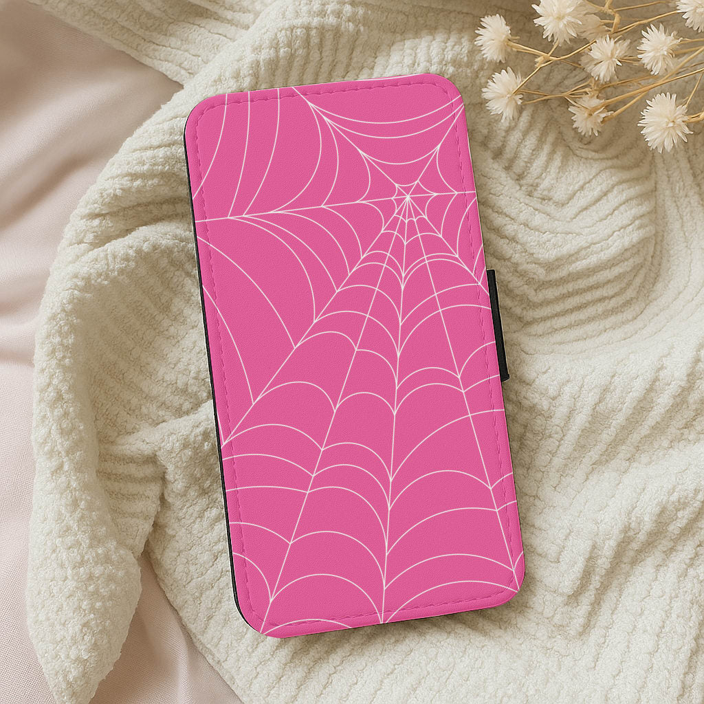 Pink Cobwebs Pattern Wallet Phone Case