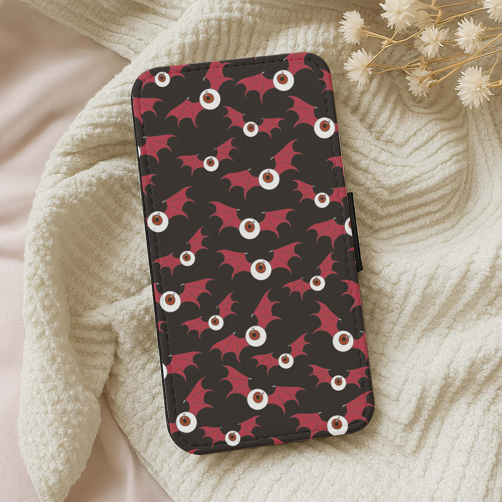 Red Bat Pattern Wallet Phone Case