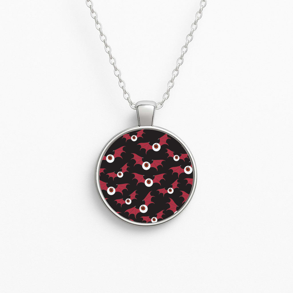 Red Bat Pattern Circle Necklace