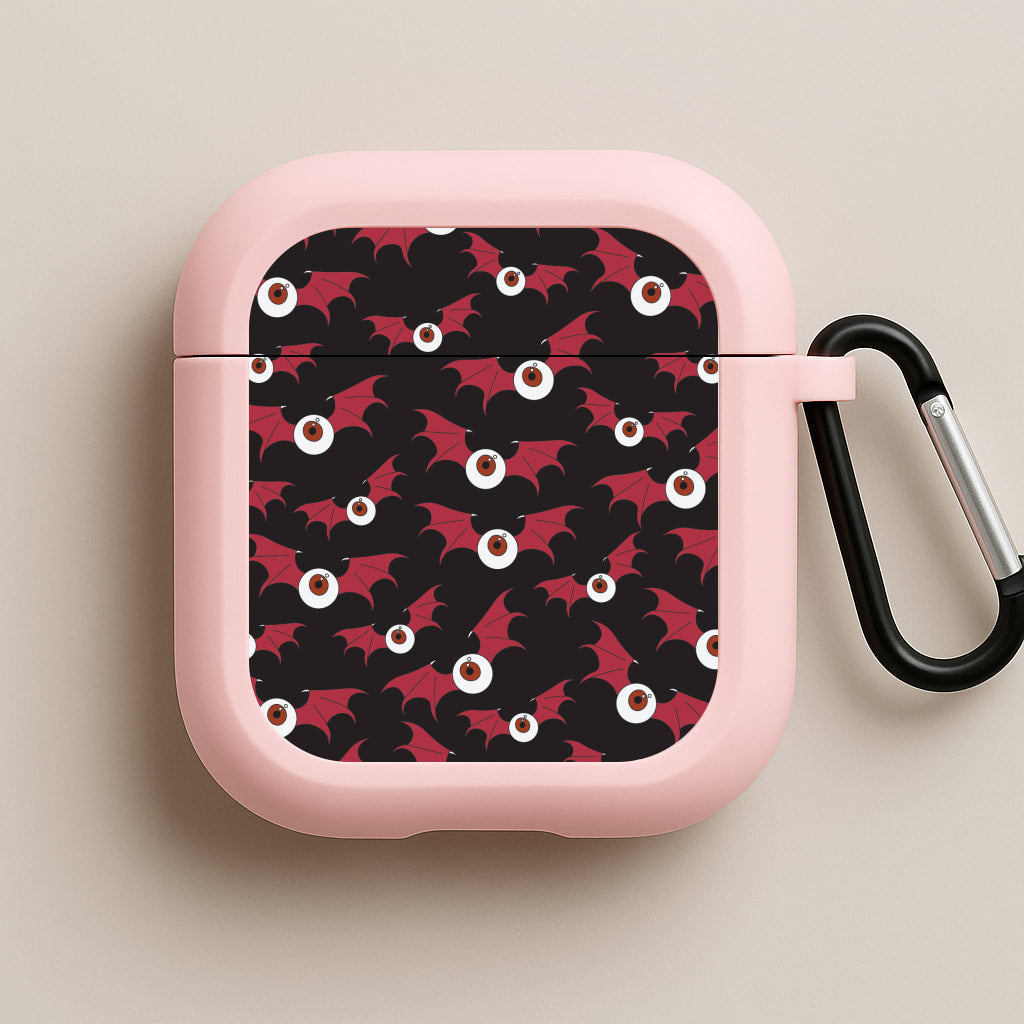 Red Bat Pattern Pink AirPods Case