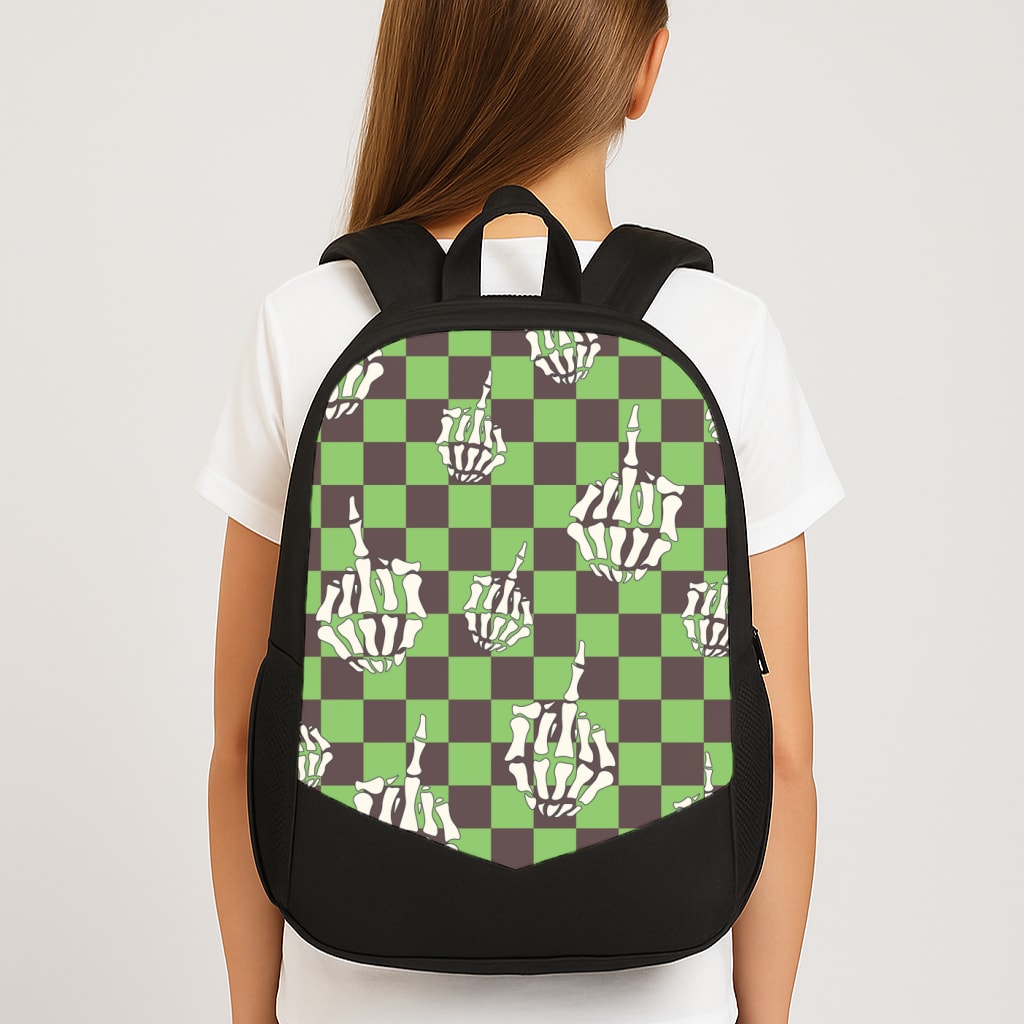 Green Middle Finger Large School Bag