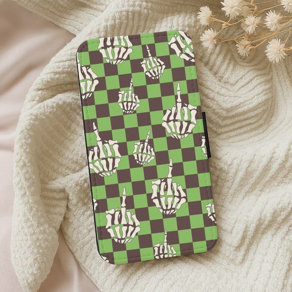 Green Middle Finger Wallet Phone Case