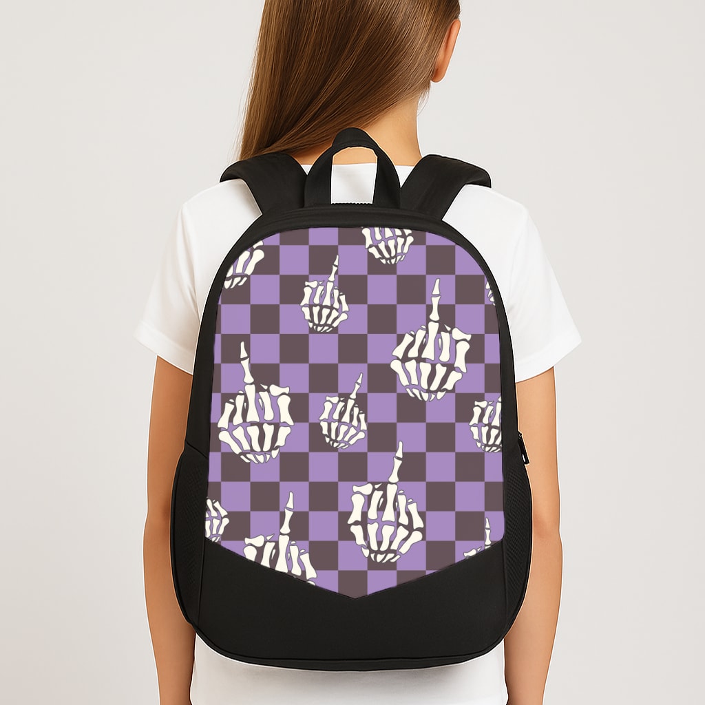 Purple Middle Finger Large School Bag