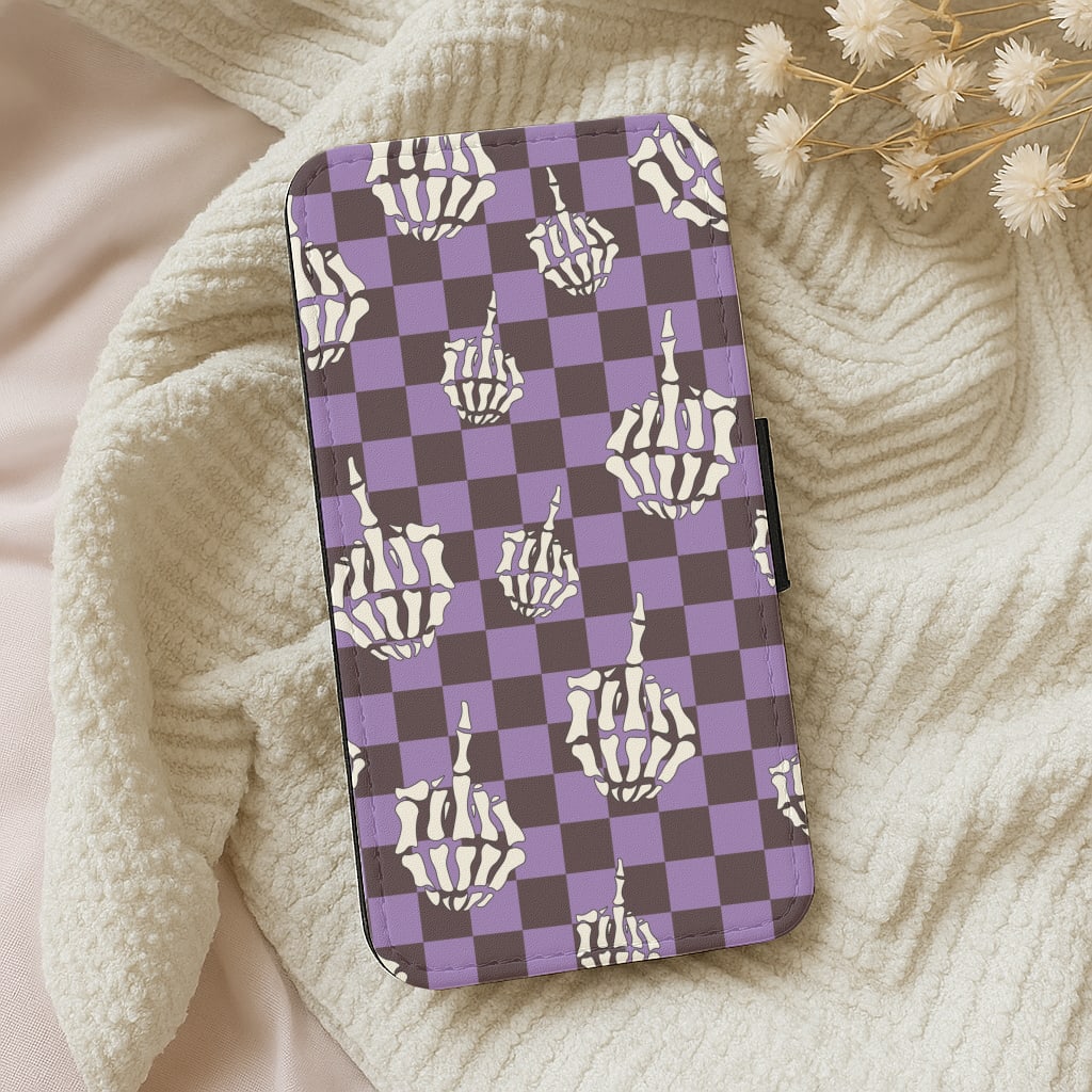 Purple Middle Finger Wallet Phone Case