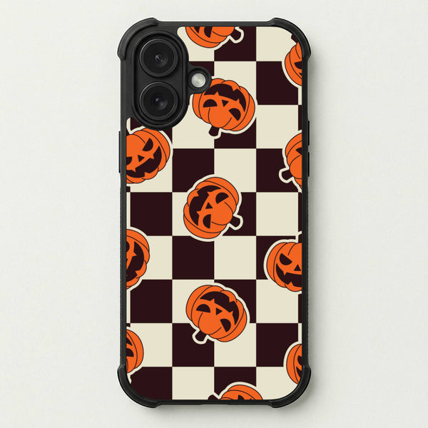 Pumpkin Stickers Checkered Pattern Phone Case — Bumper case