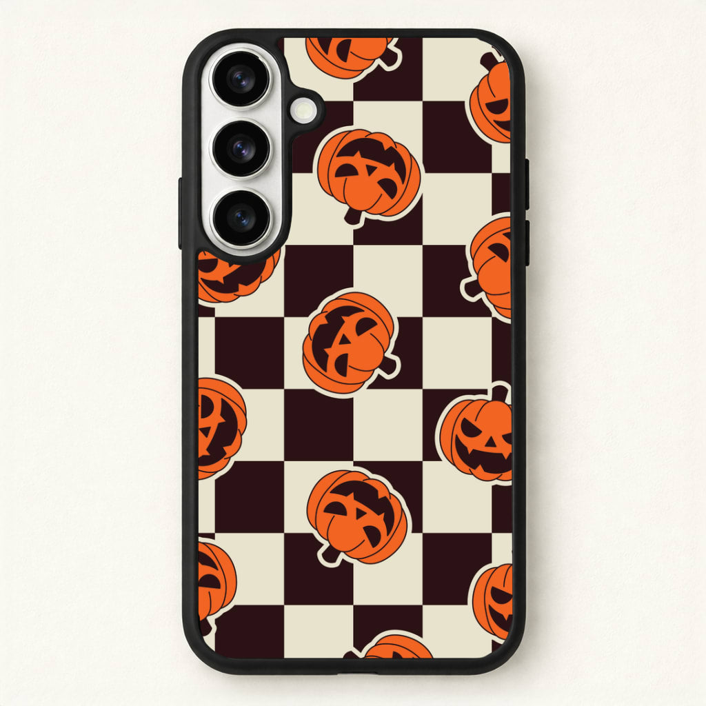 Pumpkin Stickers Checkered Pattern Phone Case for Galaxy S26 Plus