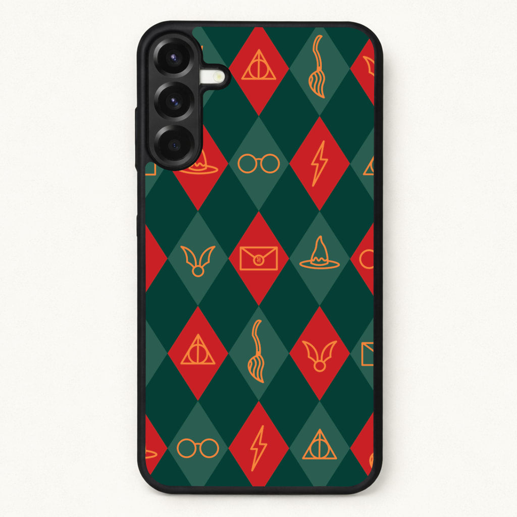 Christmas Wizard Icons Argyle Pattern Phone Case for Galaxy A17