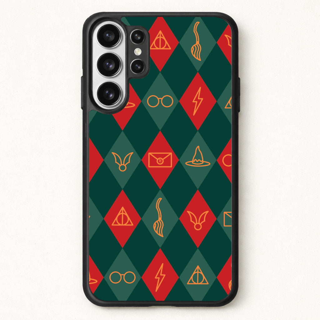 Christmas Wizard Icons Argyle Pattern Phone Case for Galaxy S26 Ultra