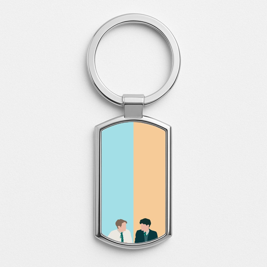 Blue And Yellow - Heart TV Silver Keyring