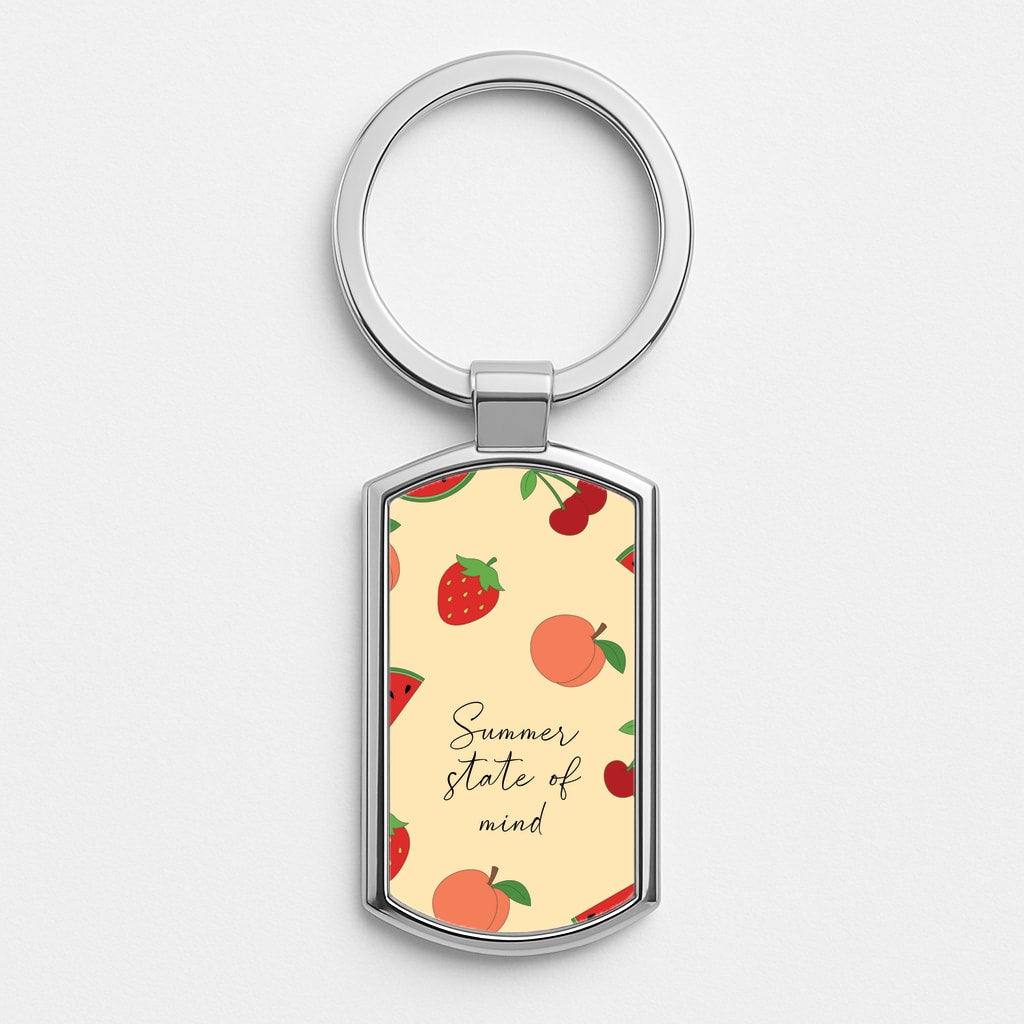 Summer State Of Mind Fruits Pattern Silver Keyring