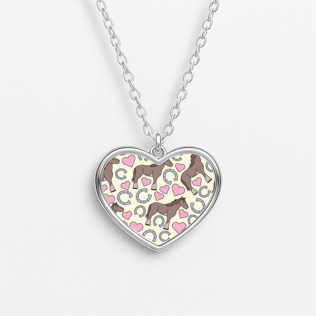 Horses And Horseshoes Pattern - Horses Heart Necklace