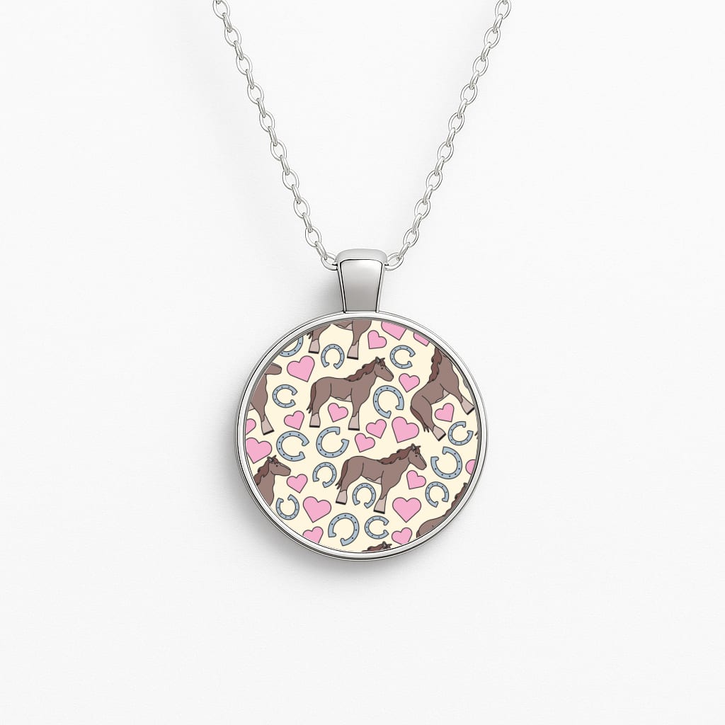 Horses And Horseshoes Pattern - Horses Circle Necklace